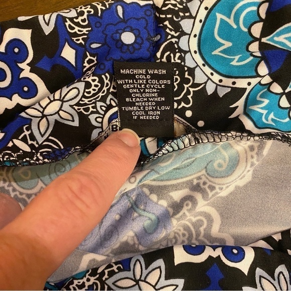 Robert Louis Petite Small Long Flowy Maxi Skirt Black W/ Blue Abstract Stretchy - Picture 5 of 7